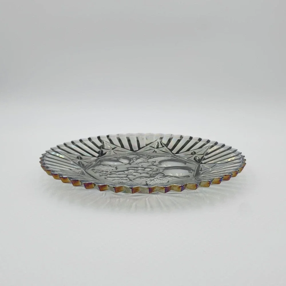 Vintage Federal Glass Pioneer Smoke Iridescent Intaglio Fruit Plate 11